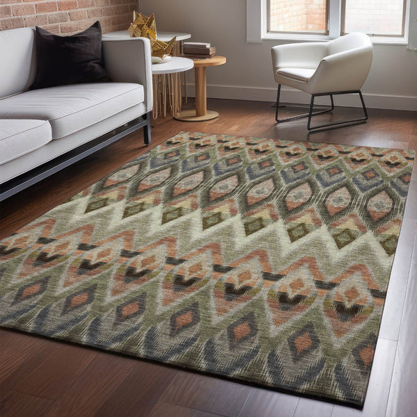 HomeRoots 8' X 10' Southwestern Area Rug in Taupe, Olive Green & Beige - Washable, UV-Protected, Stain-Resistant! 651927