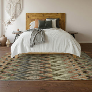 HomeRoots 8' X 10' Southwestern Area Rug in Taupe, Olive Green & Beige - Washable, UV-Protected, Stain-Resistant! 651927