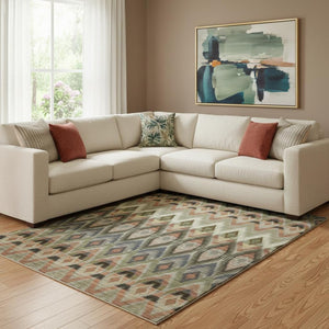 HomeRoots 8' X 10' Southwestern Area Rug in Taupe, Olive Green & Beige - Washable, UV-Protected, Stain-Resistant! 651927