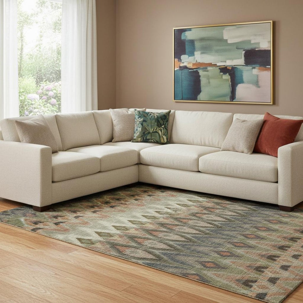 HomeRoots 8' X 10' Southwestern Area Rug in Taupe, Olive Green & Beige - Washable, UV-Protected, Stain-Resistant! 651927