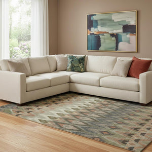 HomeRoots 8' X 10' Southwestern Area Rug in Taupe, Olive Green & Beige - Washable, UV-Protected, Stain-Resistant! 651927