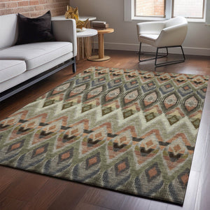 HomeRoots 9' X 12' Southwestern Area Rug in Taupe, Olive Green & Beige – Washable, UV Protected for Easy Care 651928