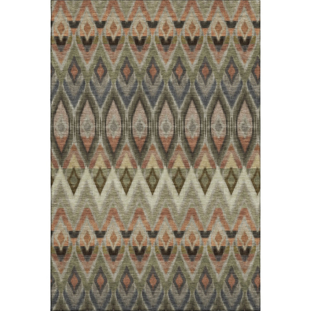 HomeRoots 9' X 12' Southwestern Area Rug in Taupe, Olive Green & Beige – Washable, UV Protected for Easy Care 651928