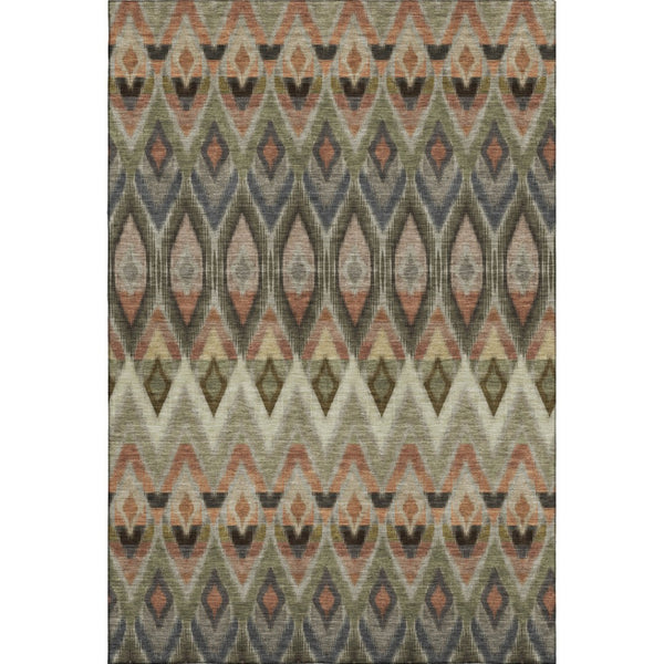 HomeRoots 9' X 12' Southwestern Area Rug in Taupe, Olive Green & Beige – Washable, UV Protected for Easy Care 651928