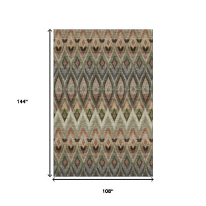 HomeRoots 9' X 12' Southwestern Area Rug in Taupe, Olive Green & Beige – Washable, UV Protected for Easy Care 651928