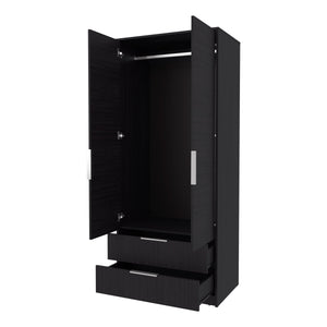 English Elm Wengue elegant 2-door 2-drawer wardrobe with hanging rod, melamine finish for sleek organized storage B062S01138