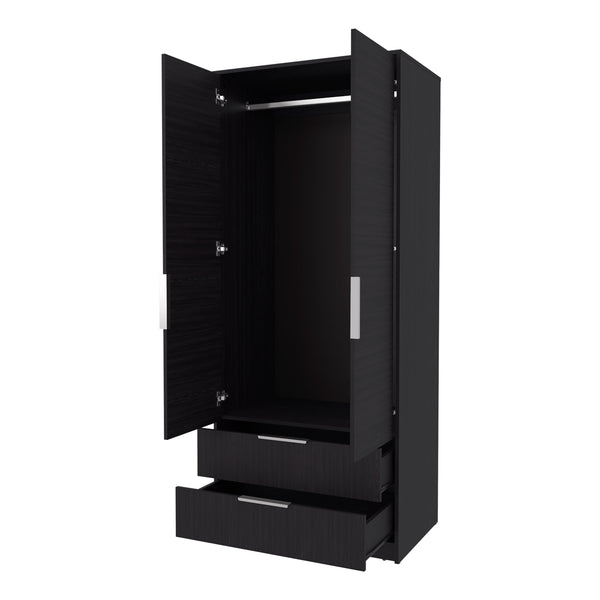 English Elm Wengue elegant 2-door 2-drawer wardrobe with hanging rod, melamine finish for sleek organized storage B062S01138