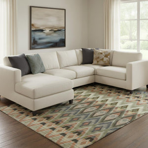HomeRoots 10' Southwestern Area Rug in Taupe, Olive Green & Beige - Durable, Stain-Resistant & UV-Protected! 651929