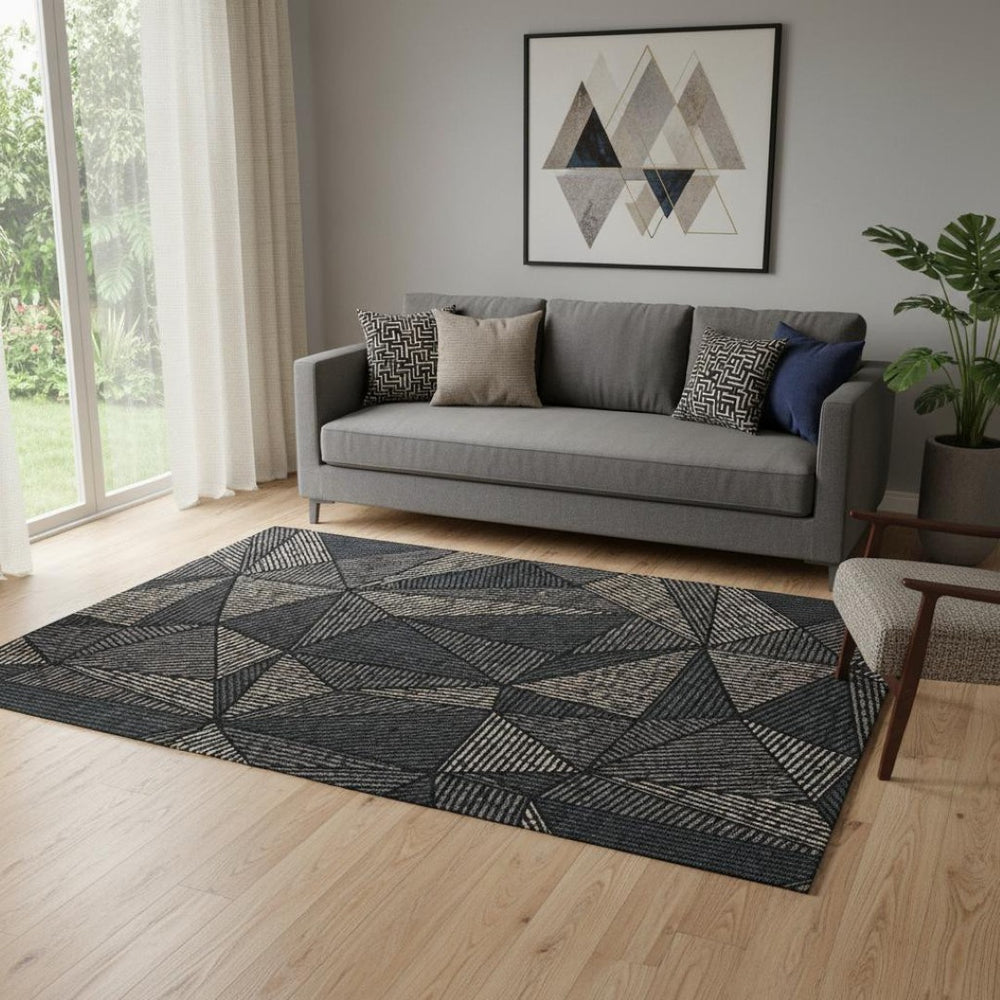 HomeRoots 5' X 8' Black And Ivory Geometric Washable Area Rug - UV Protected, Durable, Stylish & Easy Care 651931