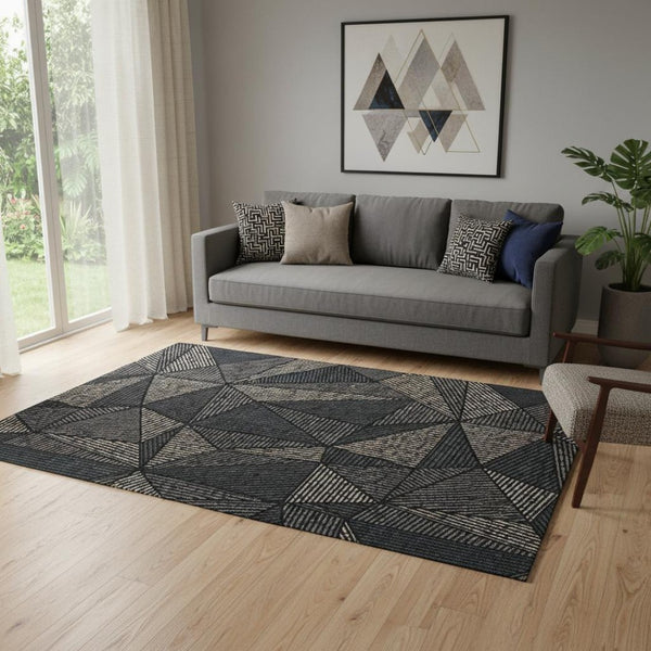 HomeRoots 5' X 8' Black And Ivory Geometric Washable Area Rug - UV Protected, Durable, Stylish & Easy Care 651931