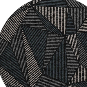 HomeRoots 8' Stylish Black and Ivory Geometric Washable Round Rug with UV Protection for Easy Care Living Spaces 651932