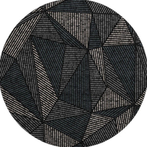 HomeRoots 8' Stylish Black and Ivory Geometric Washable Round Rug with UV Protection for Easy Care Living Spaces 651932