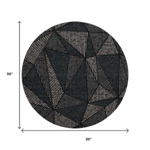 HomeRoots 8' Stylish Black and Ivory Geometric Washable Round Rug with UV Protection for Easy Care Living Spaces 651932