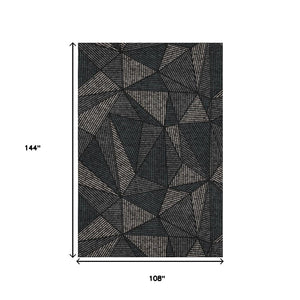 HomeRoots 9' X 12' Black And Ivory Geometric Area Rug - Washable, UV-Protected, Stylish & Durable for Any Room 651934