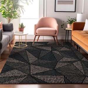HomeRoots 10' X 14' Black And Ivory Geometric Area Rug - Stylish, Stain Resistant, UV Protected for Any Space 651935