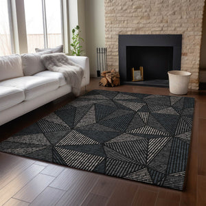 HomeRoots 10' X 14' Black And Ivory Geometric Area Rug - Stylish, Stain Resistant, UV Protected for Any Space 651935
