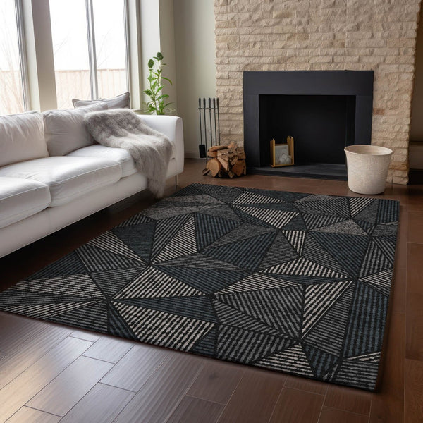 HomeRoots 10' X 14' Black And Ivory Geometric Area Rug - Stylish, Stain Resistant, UV Protected for Any Space 651935