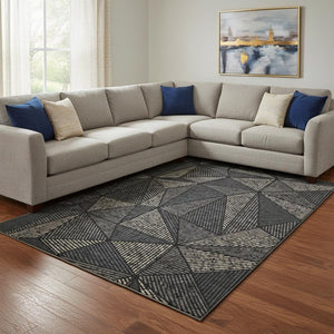 HomeRoots 10' X 14' Black And Ivory Geometric Area Rug - Stylish, Stain Resistant, UV Protected for Any Space 651935