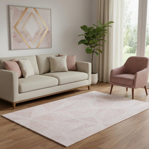 HomeRoots 5' X 8' Blush & Pink Geometric Area Rug – Stylish, Washable, UV-Protected for Living Spaces & Kids 651937
