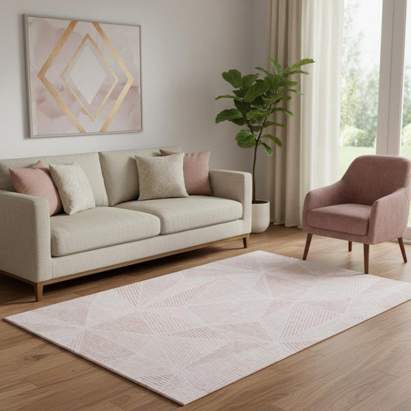 HomeRoots 5' X 8' Blush & Pink Geometric Area Rug – Stylish, Washable, UV-Protected for Living Spaces & Kids 651937