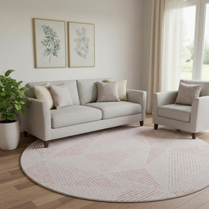 HomeRoots 8' Blush & Pink Geometric Round Rug - Washable, UV Protected, Durable Design for Modern Spaces 651938