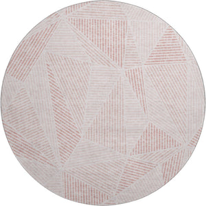 HomeRoots 8' Blush & Pink Geometric Round Rug - Washable, UV Protected, Durable Design for Modern Spaces 651938