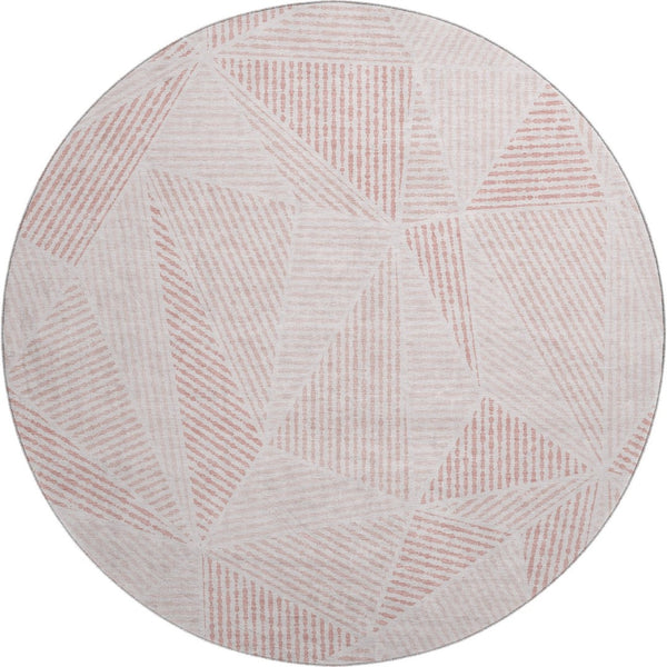 HomeRoots 8' Blush & Pink Geometric Round Rug - Washable, UV Protected, Durable Design for Modern Spaces 651938