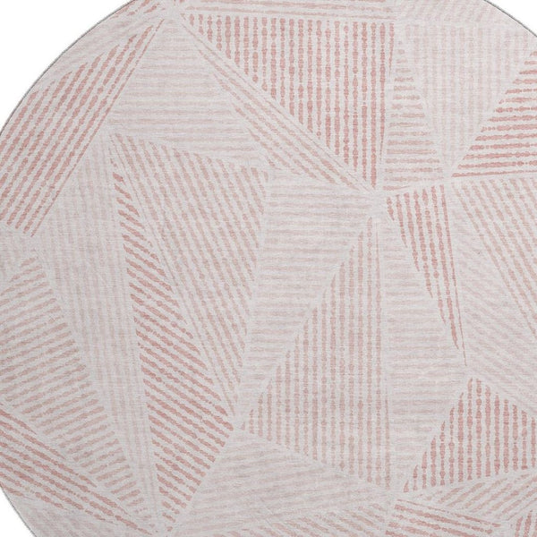 HomeRoots 8' Blush & Pink Geometric Round Rug - Washable, UV Protected, Durable Design for Modern Spaces 651938