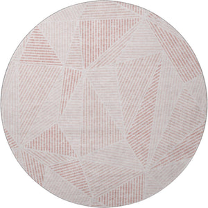 HomeRoots 8' Blush & Pink Geometric Round Rug - Washable, UV Protected, Durable Design for Modern Spaces 651938
