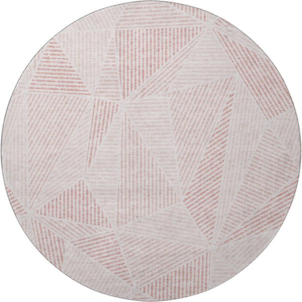 HomeRoots 8' Blush & Pink Geometric Round Rug - Washable, UV Protected, Durable Design for Modern Spaces 651938