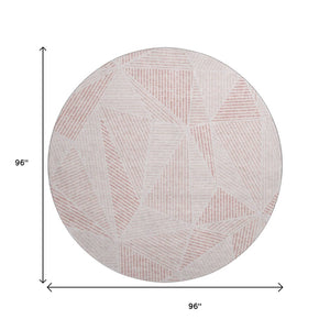 HomeRoots 8' Blush & Pink Geometric Round Rug - Washable, UV Protected, Durable Design for Modern Spaces 651938