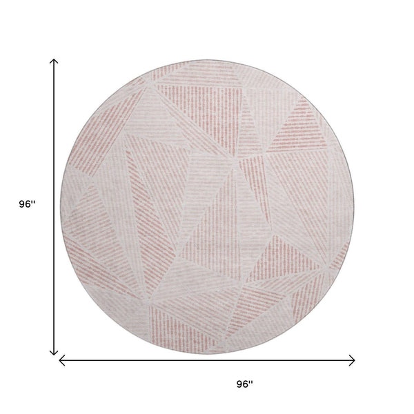 HomeRoots 8' Blush & Pink Geometric Round Rug - Washable, UV Protected, Durable Design for Modern Spaces 651938