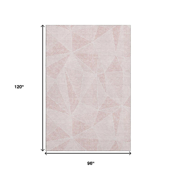 HomeRoots 8' X 10' Blush & Pink Geometric Washable Area Rug - UV Protected, Stain-Resistant & Stylish Decor 651939