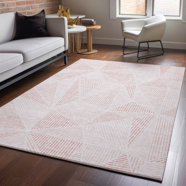 HomeRoots 8' X 10' Blush & Pink Geometric Washable Area Rug - UV Protected, Stain-Resistant & Stylish Decor 651939