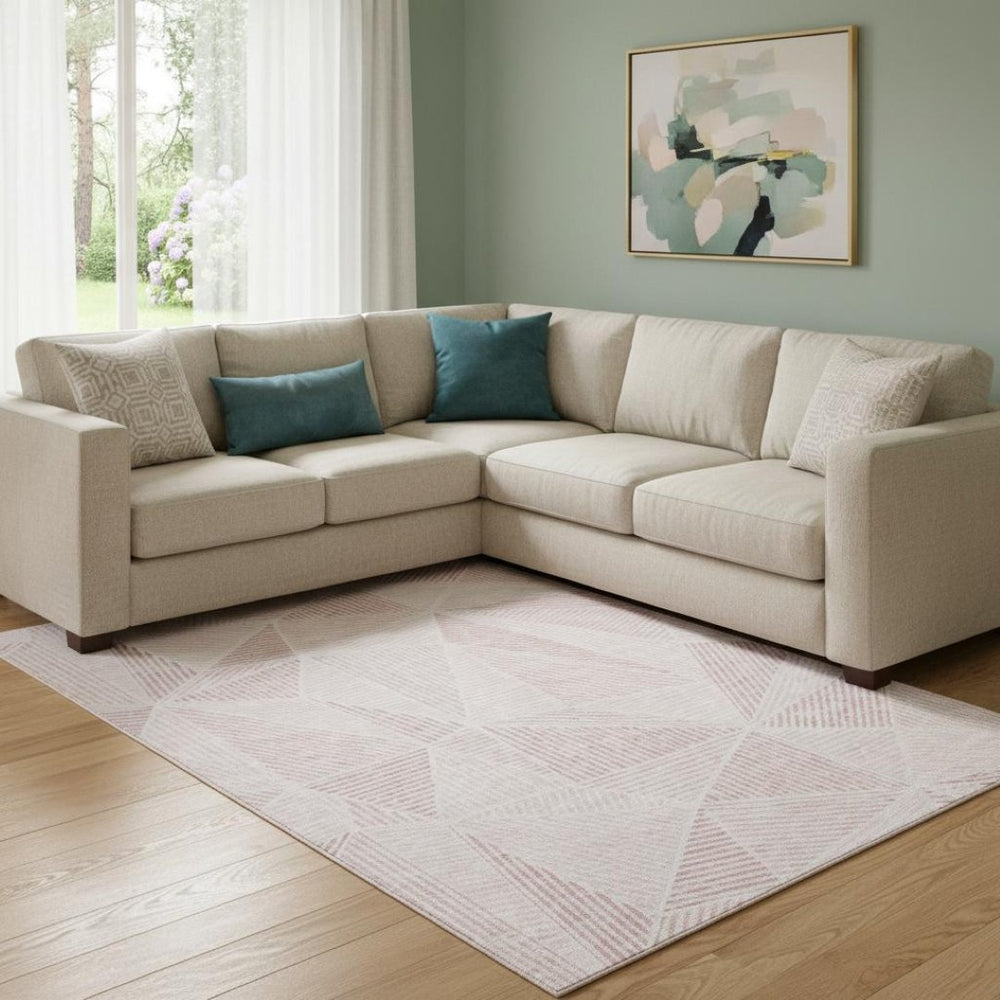 HomeRoots 8' X 10' Blush & Pink Geometric Washable Area Rug - UV Protected, Stain-Resistant & Stylish Decor 651939