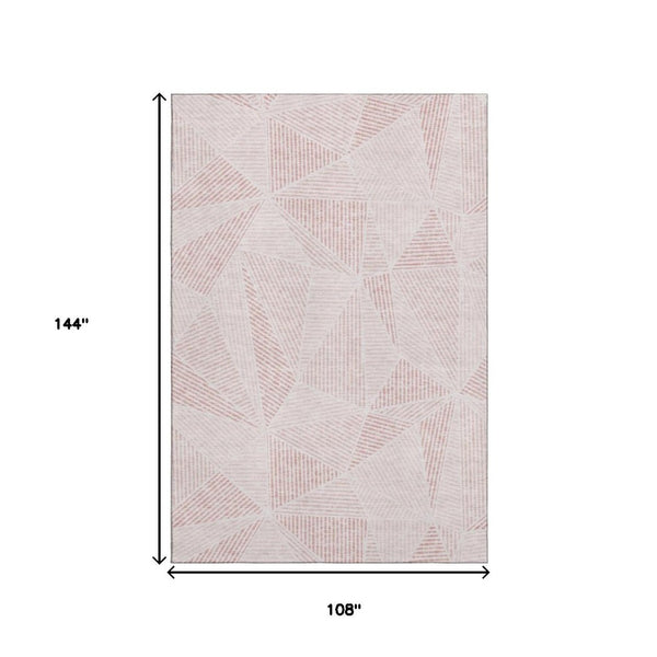 HomeRoots 9' X 12' Blush Pink Geometric Area Rug – Modern, Washable, UV-Protected for Family Rooms & Bedrooms 651940