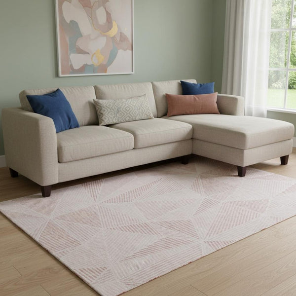 HomeRoots 9' X 12' Blush Pink Geometric Area Rug – Modern, Washable, UV-Protected for Family Rooms & Bedrooms 651940