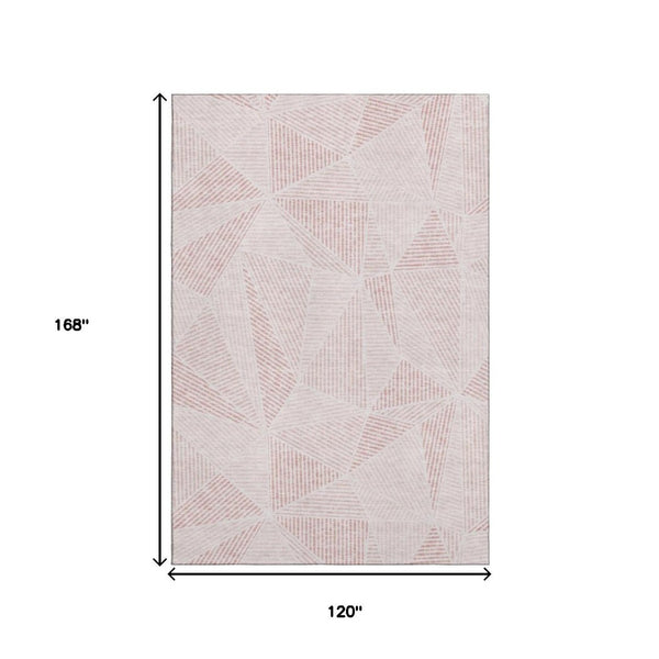 HomeRoots 10' X 14' Blush and Pink Geometric Area Rug - Washable, UV-Protected, Stain-Resistant Modern Design 651941