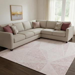 HomeRoots 10' X 14' Blush and Pink Geometric Area Rug - Washable, UV-Protected, Stain-Resistant Modern Design 651941
