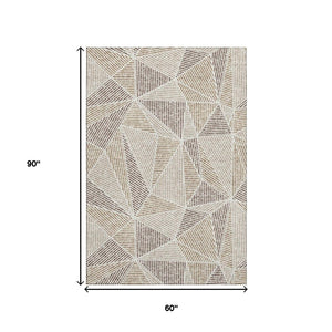 HomeRoots 5' Washable Brown & Beige Geometric Area Rug with UV Protection - Durable & Stylish for High-Traffic Homes 651943