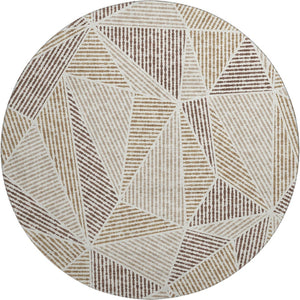 HomeRoots 8' Brown and Beige Geometric Round Rug - Washable, UV Protected, Durable Design for Busy Homes 651944