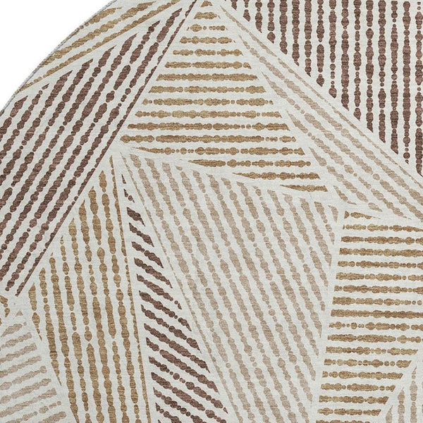HomeRoots 8' Brown and Beige Geometric Round Rug - Washable, UV Protected, Durable Design for Busy Homes 651944