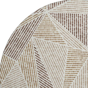 HomeRoots 8' Brown and Beige Geometric Round Rug - Washable, UV Protected, Durable Design for Busy Homes 651944