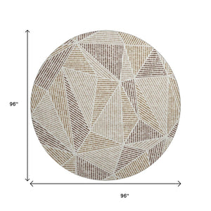 HomeRoots 8' Brown and Beige Geometric Round Rug - Washable, UV Protected, Durable Design for Busy Homes 651944