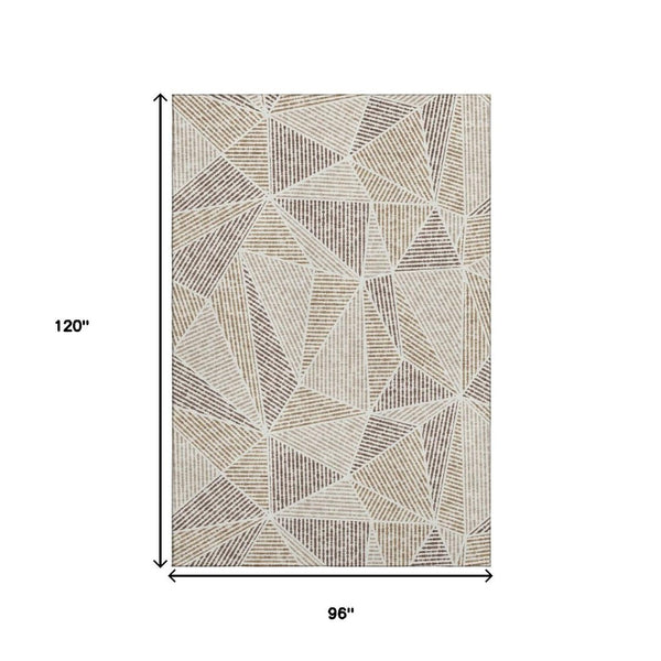 HomeRoots 8' X 10' Brown And Beige Geometric Washable Area Rug - Durable, Stylish, and Perfect for Families! 651945