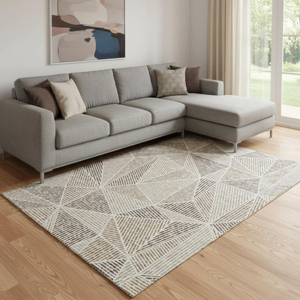 HomeRoots 8' X 10' Brown And Beige Geometric Washable Area Rug - Durable, Stylish, and Perfect for Families! 651945