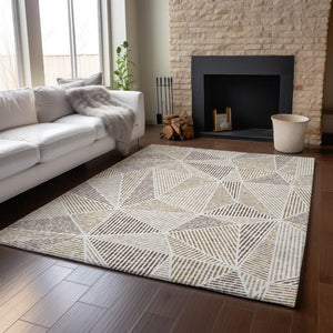 HomeRoots 8' X 10' Brown And Beige Geometric Washable Area Rug - Durable, Stylish, and Perfect for Families! 651945