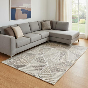 HomeRoots 9' X 12' Stylish Brown & Beige Geometric Washable Area Rug with UV Protection for Busy Homes 651946