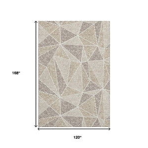 HomeRoots 10' X 14' Geometric Area Rug in Brown & Beige – Washable, UV-Protected, Durable for High-Traffic Spaces 651947
