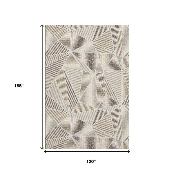 HomeRoots 10' X 14' Geometric Area Rug in Brown & Beige – Washable, UV-Protected, Durable for High-Traffic Spaces 651947